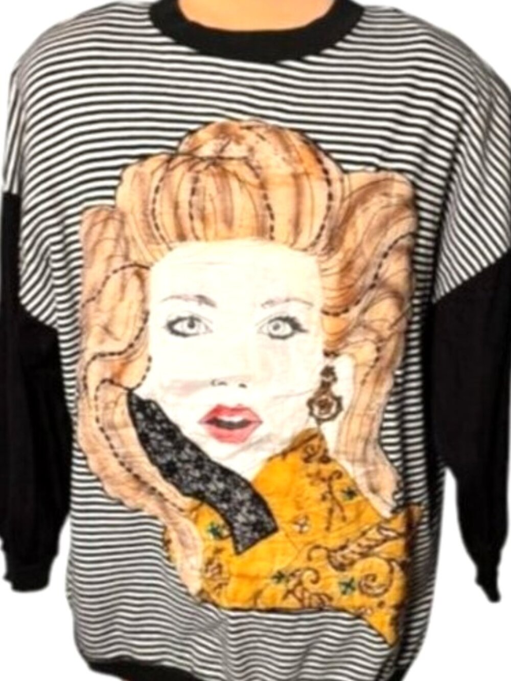 Vintage Jou Jou 80s Beaded Art Face Sweater Oversized Wearable Art Top